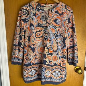 Jones New York Paisley Tunic - Blue and Orange